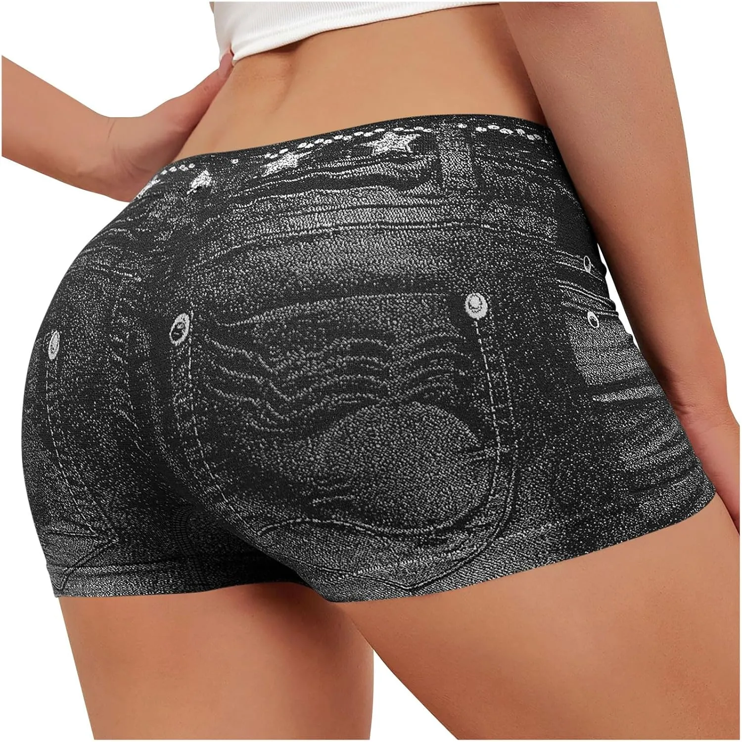 Jegging Shorts for Women Casual Summer High Elastic Mid Waisted Slim Fit Lightweight Yoga Printed