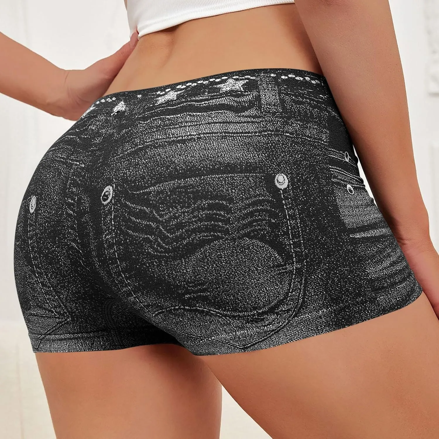 Jegging Shorts for Women Casual Summer High Elastic Mid Waisted Slim Fit Lightweight Yoga Printed