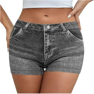 Jegging Shorts for Women Casual Summer High Elastic Mid Waisted Slim Fit Lightweight Yoga Printed
