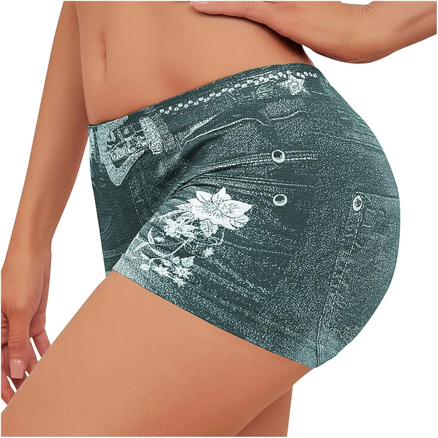 Jegging Shorts for Women Casual Summer High Elastic Mid Waisted Slim Fit Lightweight Yoga Printed