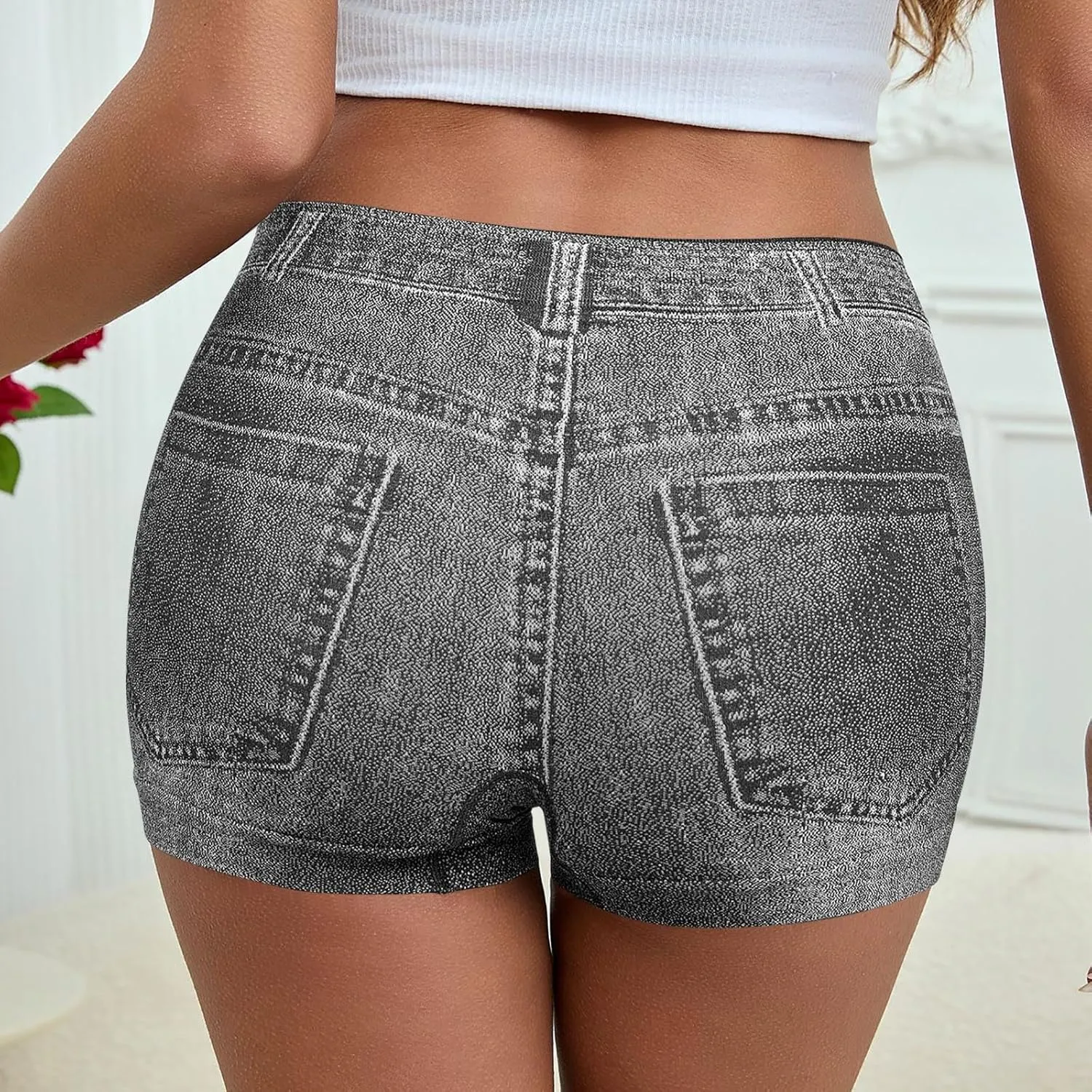 Jegging Shorts for Women Casual Summer High Elastic Mid Waisted Slim Fit Lightweight Yoga Printed