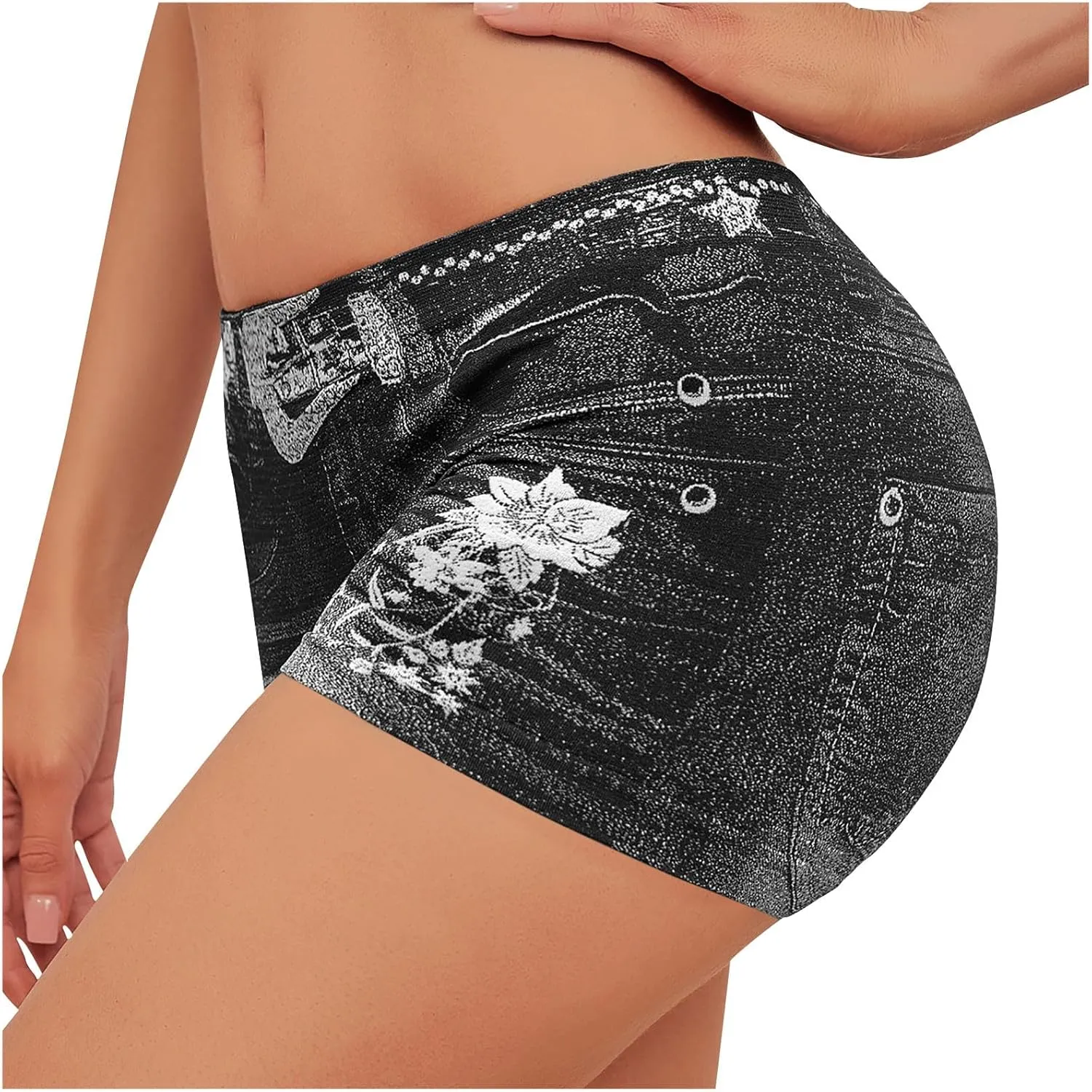 Jegging Shorts for Women Casual Summer High Elastic Mid Waisted Slim Fit Lightweight Yoga Printed