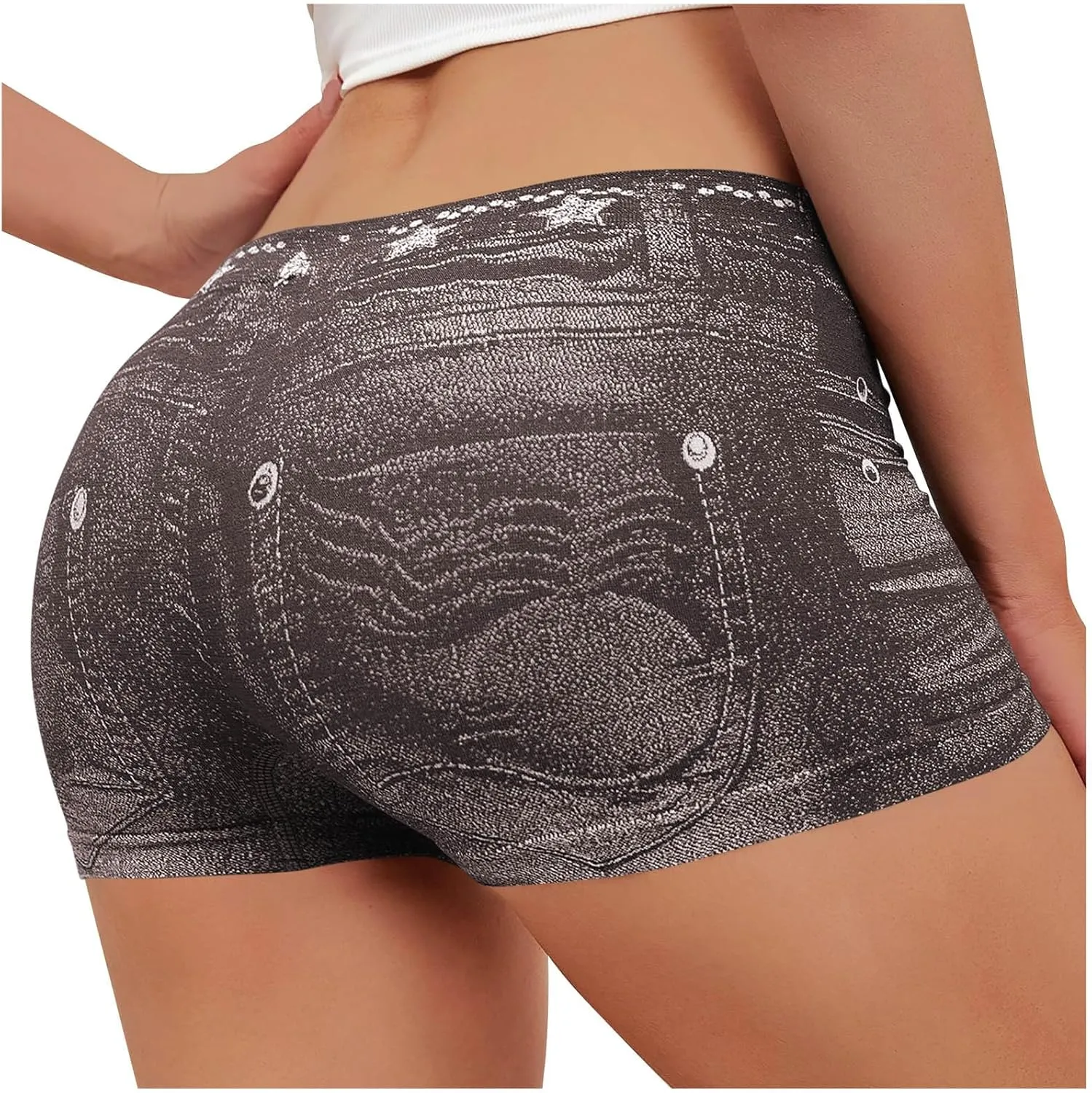 Jegging Shorts for Women Casual Summer High Elastic Mid Waisted Slim Fit Lightweight Yoga Printed