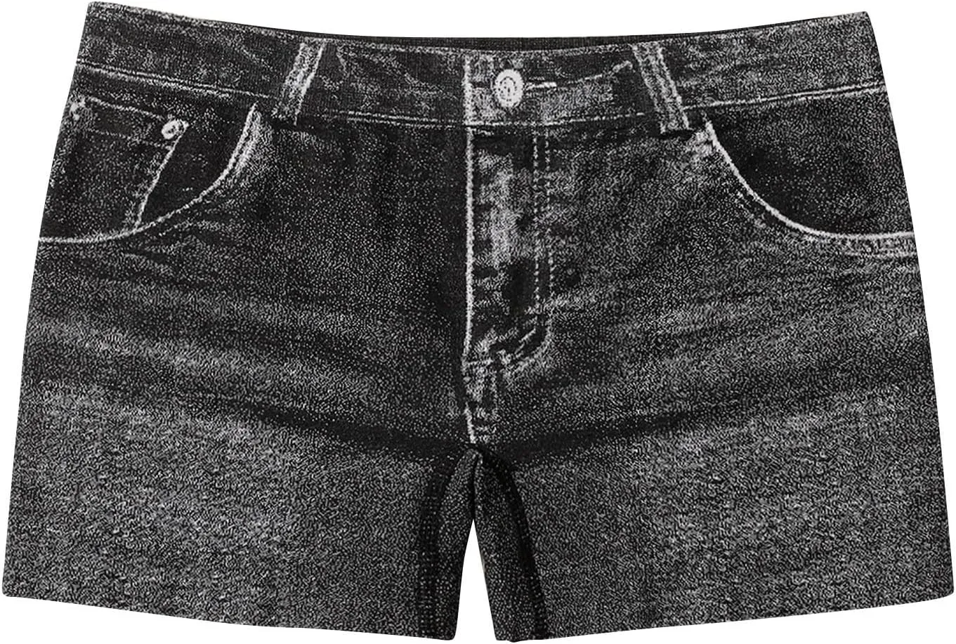 Jegging Shorts for Women Casual Summer High Elastic Mid Waisted Slim Fit Lightweight Yoga Printed