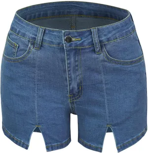 JEKE-DG Women High Waisted Stretchy Denim Shorts Cut Out Hem Stretchy Denim Shorts Skinny Casual Jeans Shorts