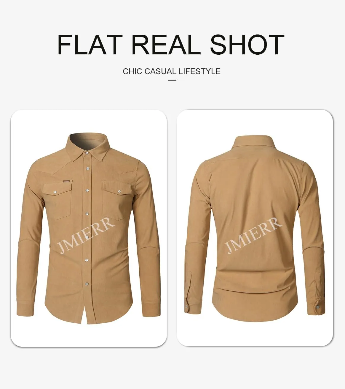 JMIERR Men's Corduroy Shirts Casual Western Long Sleeve Button Down Shacket Jackets with 2 Flap Pocket