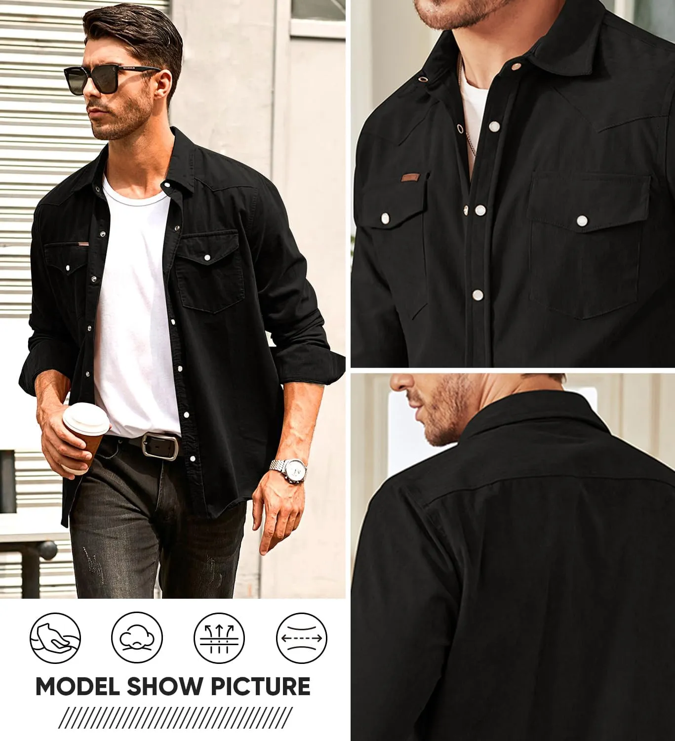 JMIERR Men's Corduroy Shirts Casual Western Long Sleeve Button Down Shacket Jackets with 2 Flap Pocket