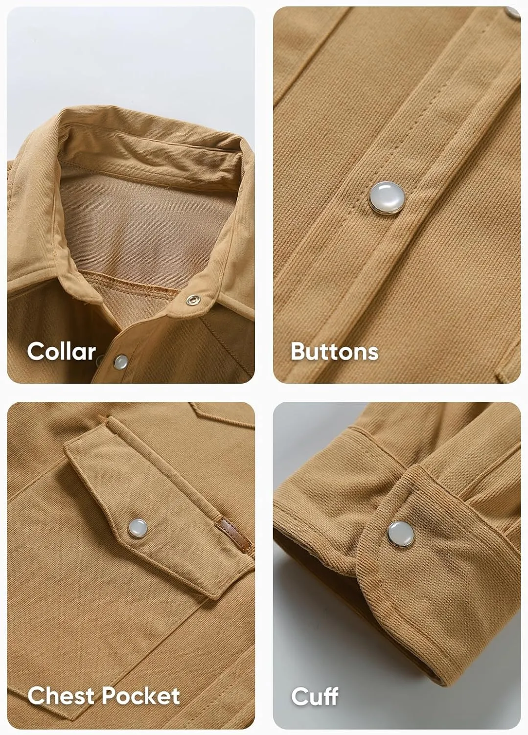 JMIERR Men's Corduroy Shirts Casual Western Long Sleeve Button Down Shacket Jackets with 2 Flap Pocket