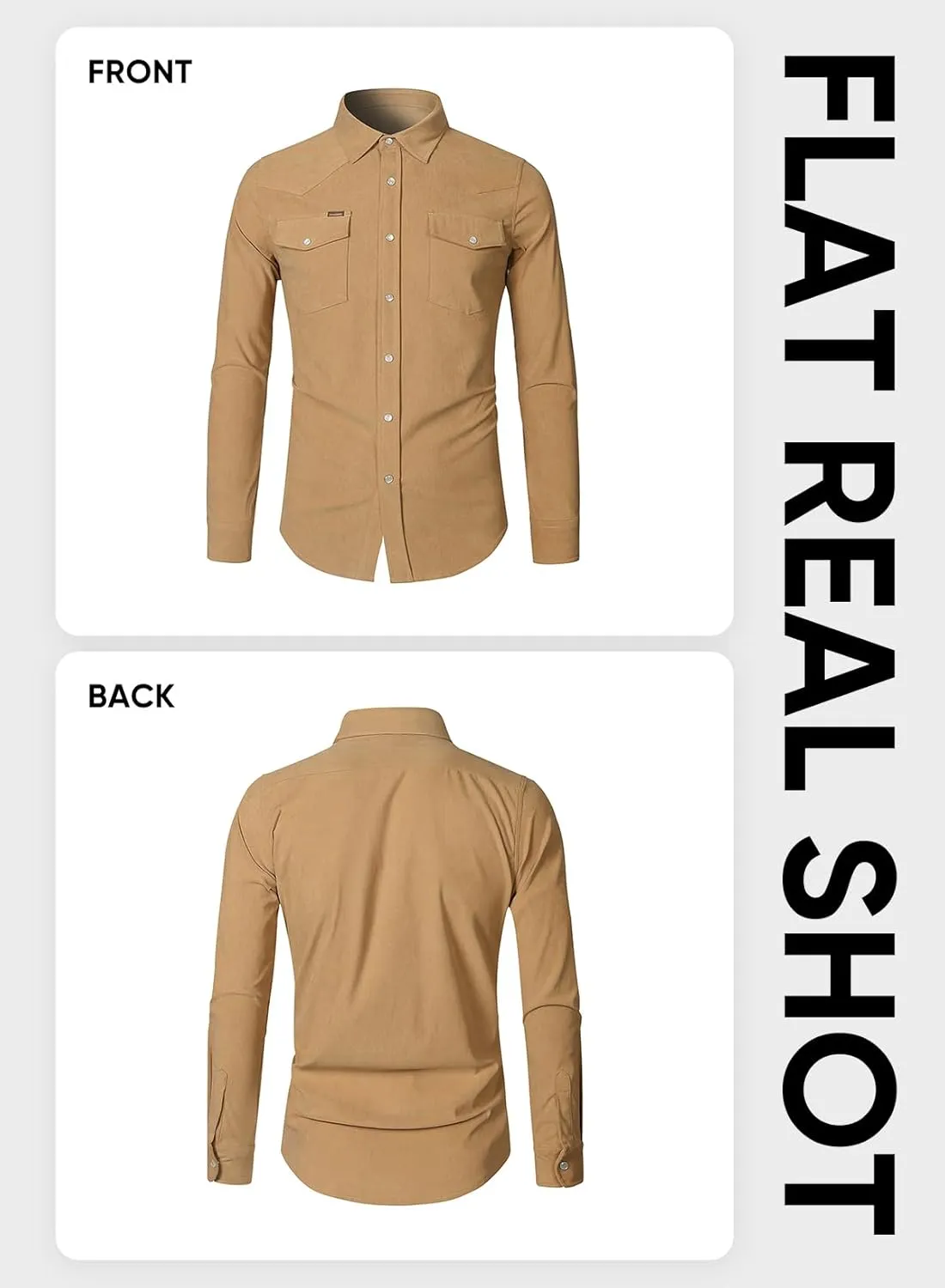 JMIERR Men's Corduroy Shirts Casual Western Long Sleeve Button Down Shacket Jackets with 2 Flap Pocket