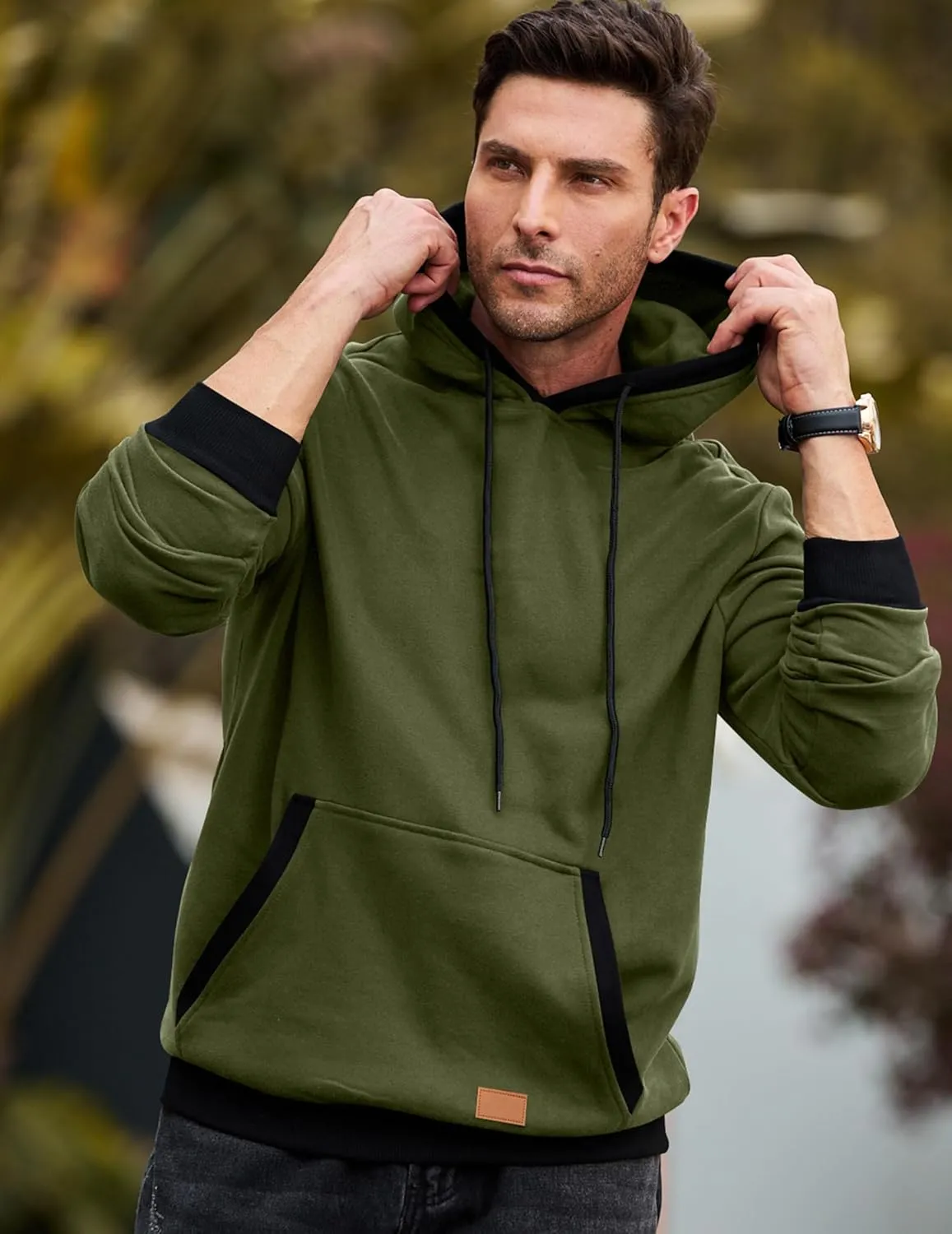 JMIERR Men's Cotton Casual Hoodies Sweatshirts Fashion Long Sleeve Drawstring Fleece Pullover Hoodie with Pockets