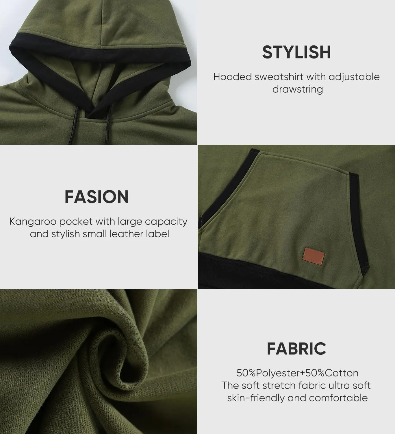 JMIERR Men's Cotton Casual Hoodies Sweatshirts Fashion Long Sleeve Drawstring Fleece Pullover Hoodie with Pockets