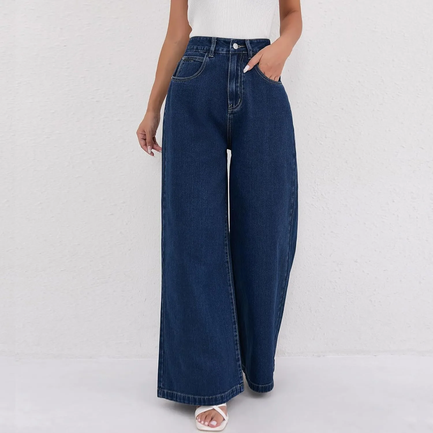 Juniors Loose Fit Denim Pants for Women Cowgirl High Cut Straight Leg Plain Long Leg Summer Fall 2025 Fashion Y2K