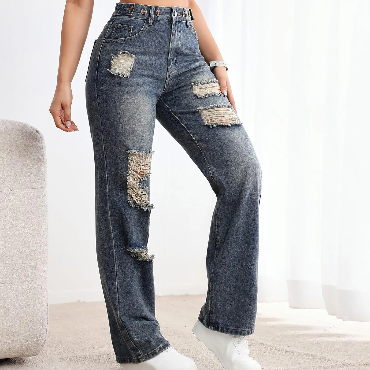 Juniors Loose Fit Denim Pants for Women Cowgirl High Cut Straight Leg Plain Long Leg Summer Fall 2025 Fashion Y2K