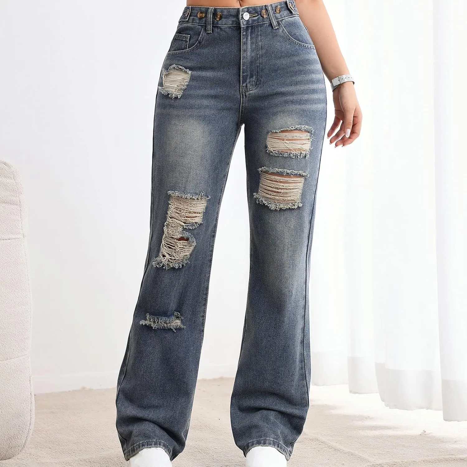 Juniors Loose Fit Denim Pants for Women Cowgirl High Cut Straight Leg Plain Long Leg Summer Fall 2025 Fashion Y2K
