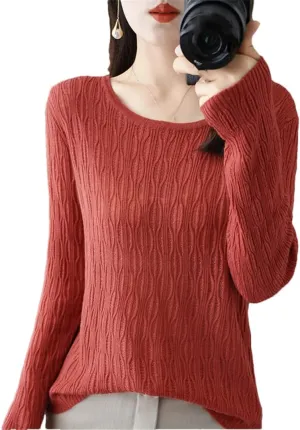 Ladies Hollow Out Cable Knit Pullover Sweaters Women's Crewneck Crochet Knit Sweaters