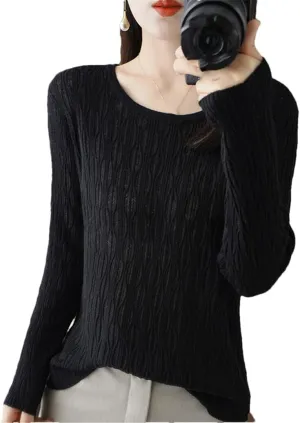 Ladies Hollow Out Cable Knit Pullover Sweaters Women's Crewneck Crochet Knit Sweaters