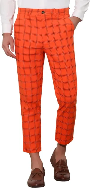 Lars Amadeus Plaid Dress Pants for Men's Flat Front Tapered Cropped Checked Trousers