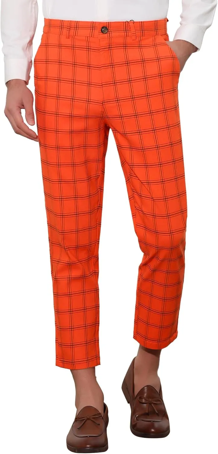 Lars Amadeus Plaid Dress Pants for Men's Flat Front Tapered Cropped Checked Trousers