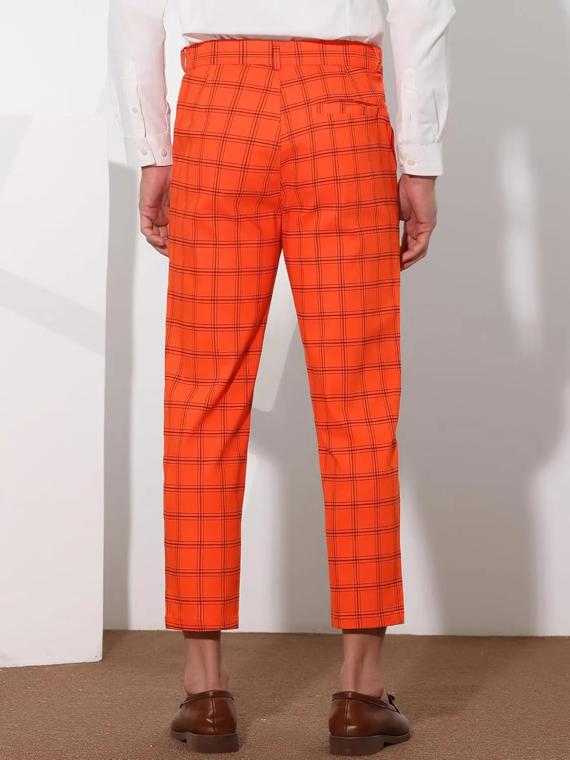 Lars Amadeus Plaid Dress Pants for Men's Flat Front Tapered Cropped Checked Trousers