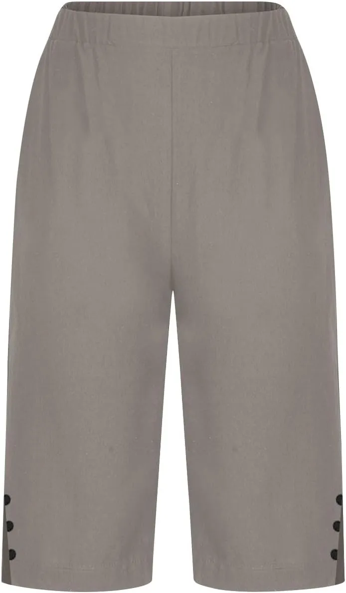 Linen Bermuda Shorts for Women Knee Length Casual Summer Linen Capri Pants Lightweight Beach Shorts with Pockets