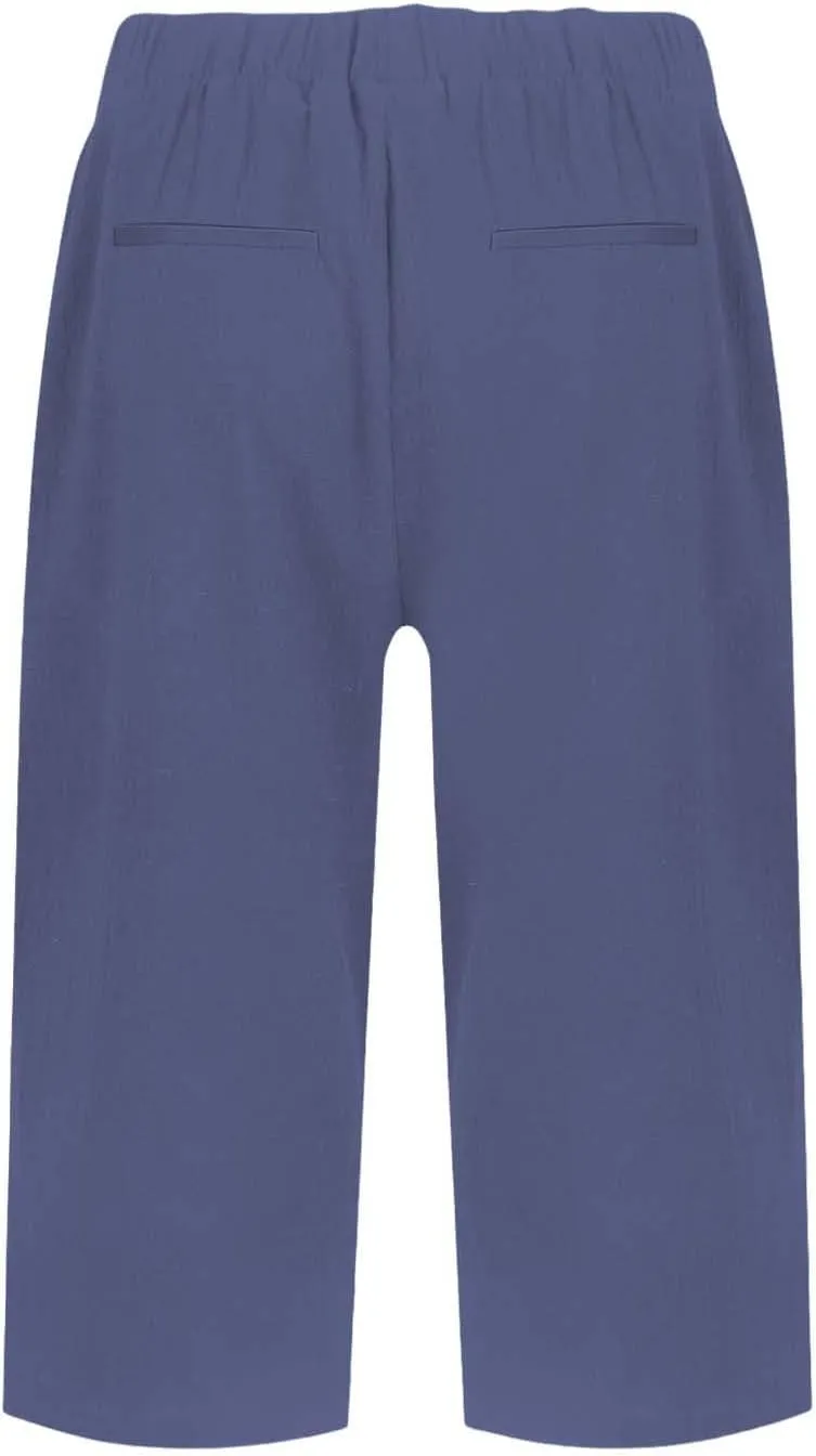 Linen Bermuda Shorts for Women Knee Length Casual Summer Petite Capri Shorts Lightweight Beach Pants with Pockets