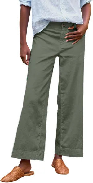 Linen Pants for Women, Straight Leg Peasant Pants Elastic Waist Linen Casual