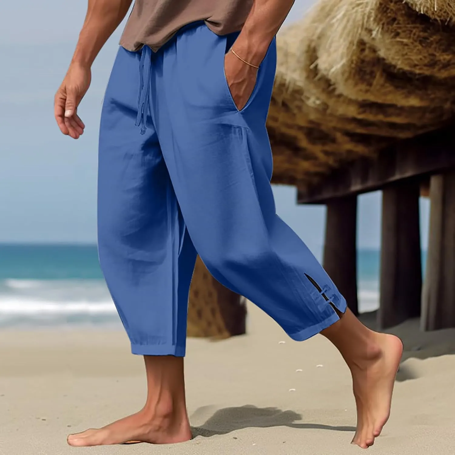 Linen Pants Men Lightweight Beach Pants Comfortable Loose and Light Trousers Workout Gym Running Pants Hip Hop Y2K