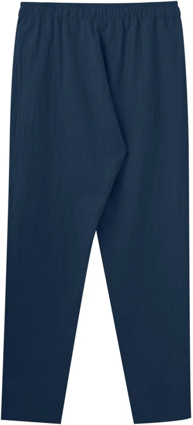 Linen Pants Men,Mens Casual Pants Lightweight Drawstring Beach Pants Elastic Waist Linen Pants Loose Beach Pants