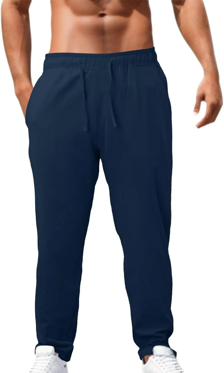 Linen Pants Men,Mens Casual Pants Lightweight Drawstring Beach Pants Elastic Waist Linen Pants Loose Beach Pants