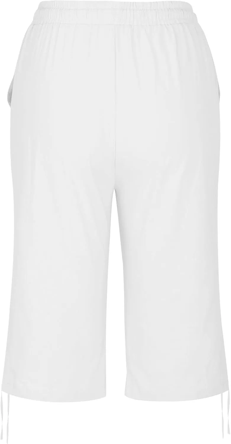 Linen Shorts for Women 2025 Knee Length Summer Shorts Drawstring High Waisted Bermuda Shorts Casual Shorts Pockets