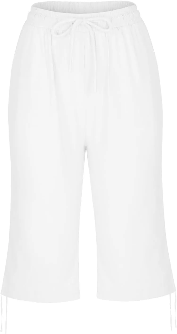 Linen Shorts for Women 2025 Knee Length Summer Shorts Drawstring High Waisted Bermuda Shorts Casual Shorts Pockets