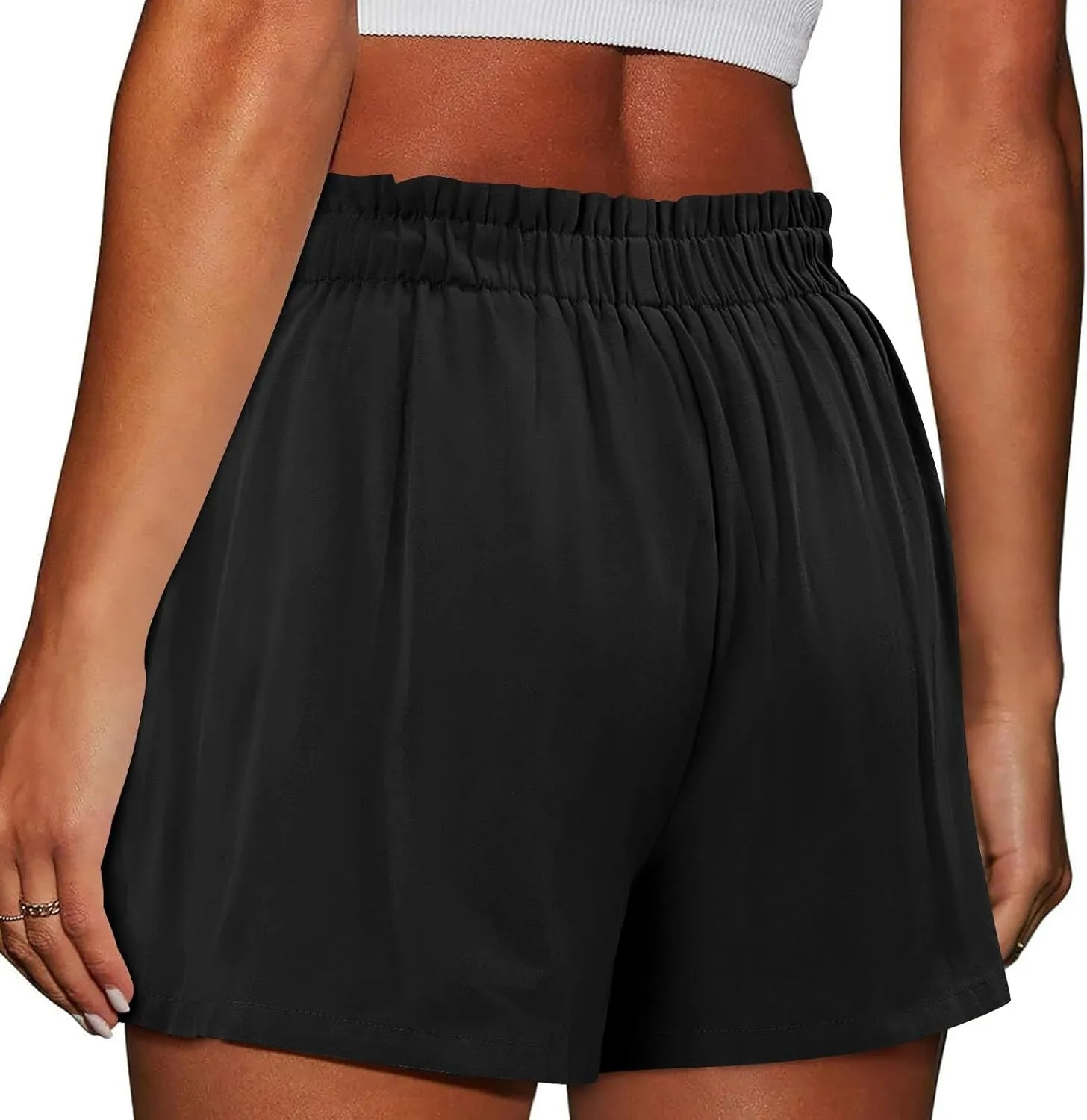 Linen Shorts for Women Summer Casual High Waisted Trousers Lightweight Drawstring Beach Loose Shorts with Pockets