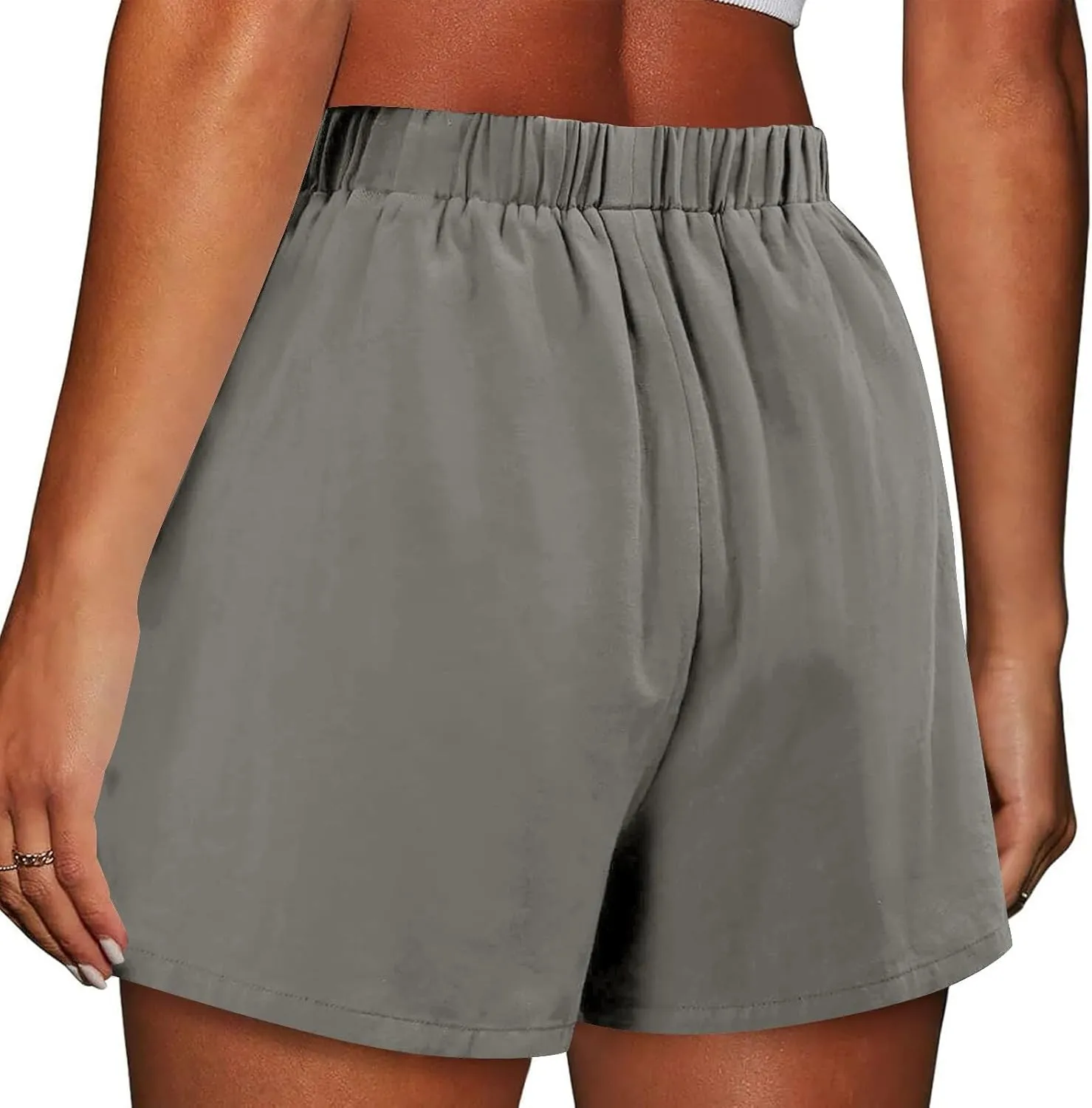 Linen Shorts for Women Summer Casual High Waisted Trousers Lightweight Drawstring Beach Loose Shorts with Pockets