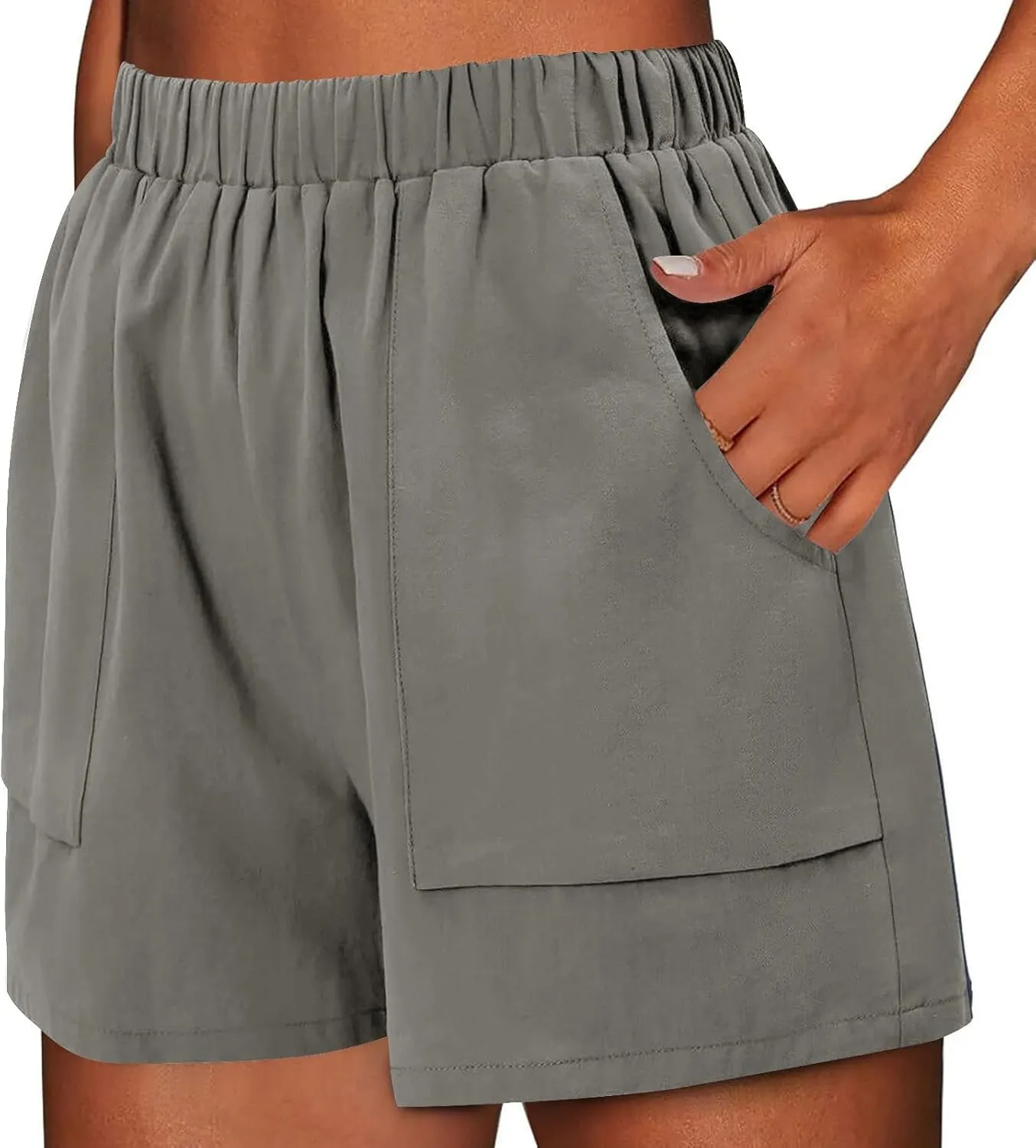 Linen Shorts for Women Summer Casual High Waisted Trousers Lightweight Drawstring Beach Loose Shorts with Pockets