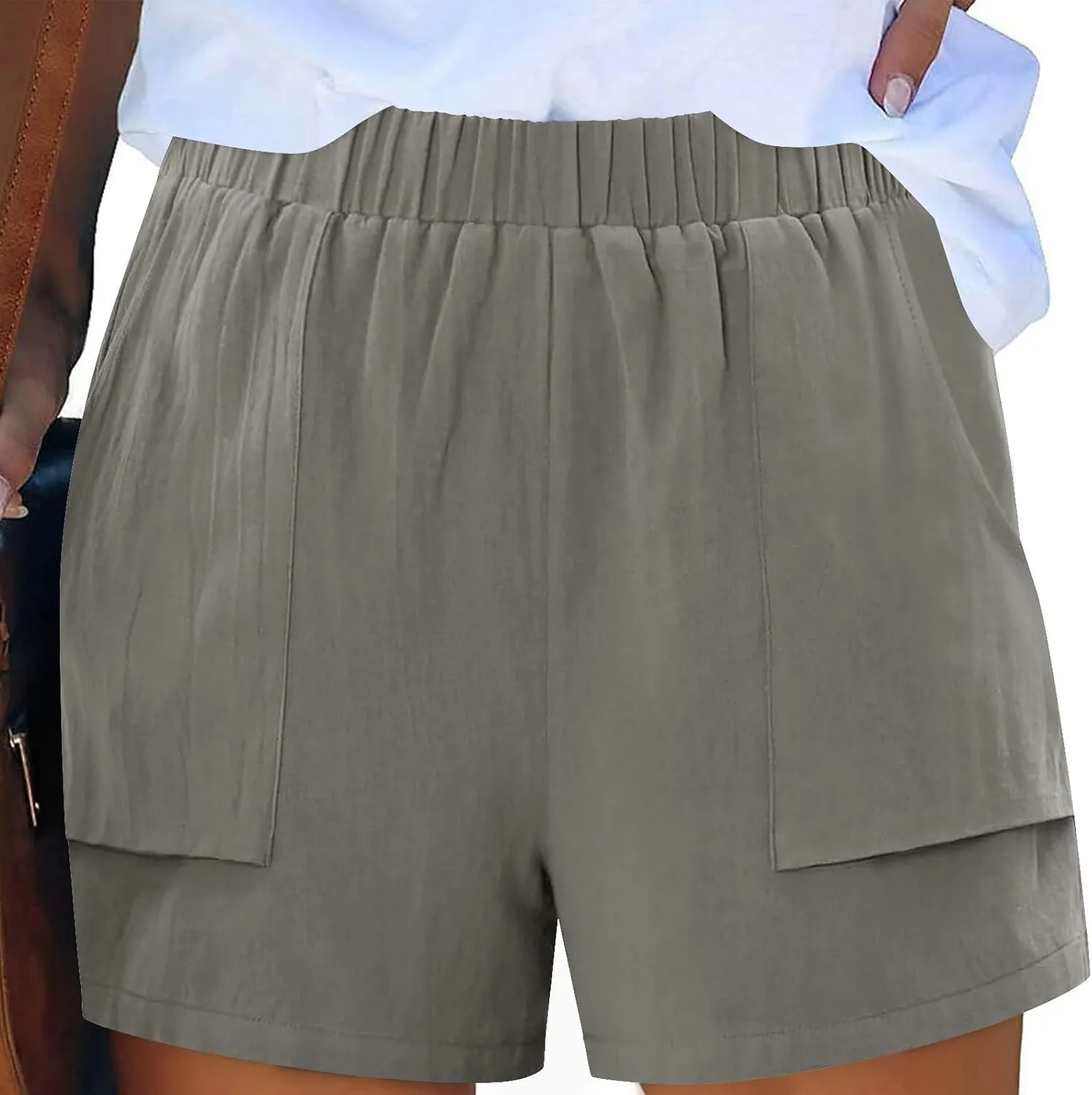 Linen Shorts for Women Summer Casual High Waisted Trousers Lightweight Drawstring Beach Loose Shorts with Pockets