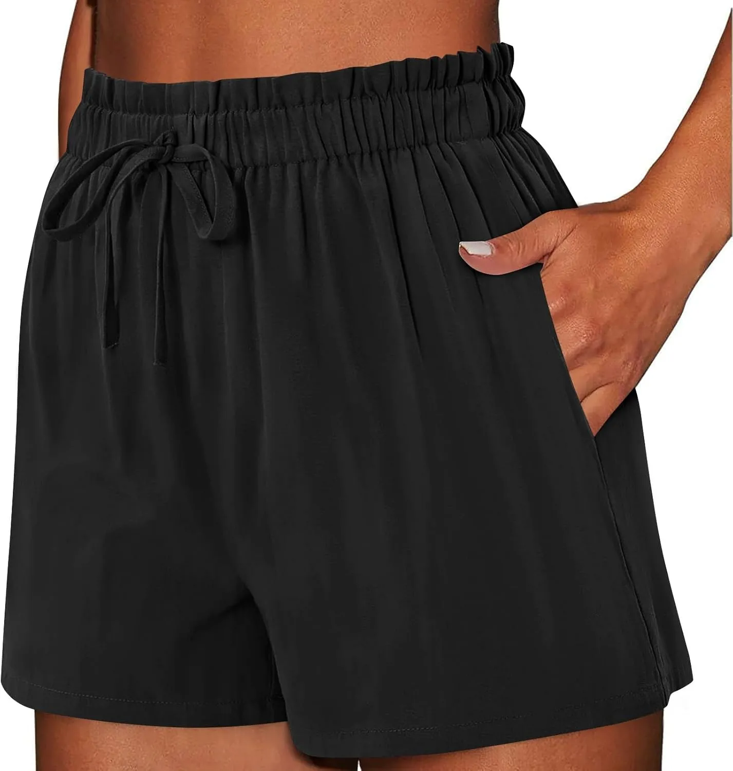 Linen Shorts for Women Summer Casual High Waisted Trousers Lightweight Drawstring Beach Loose Shorts with Pockets