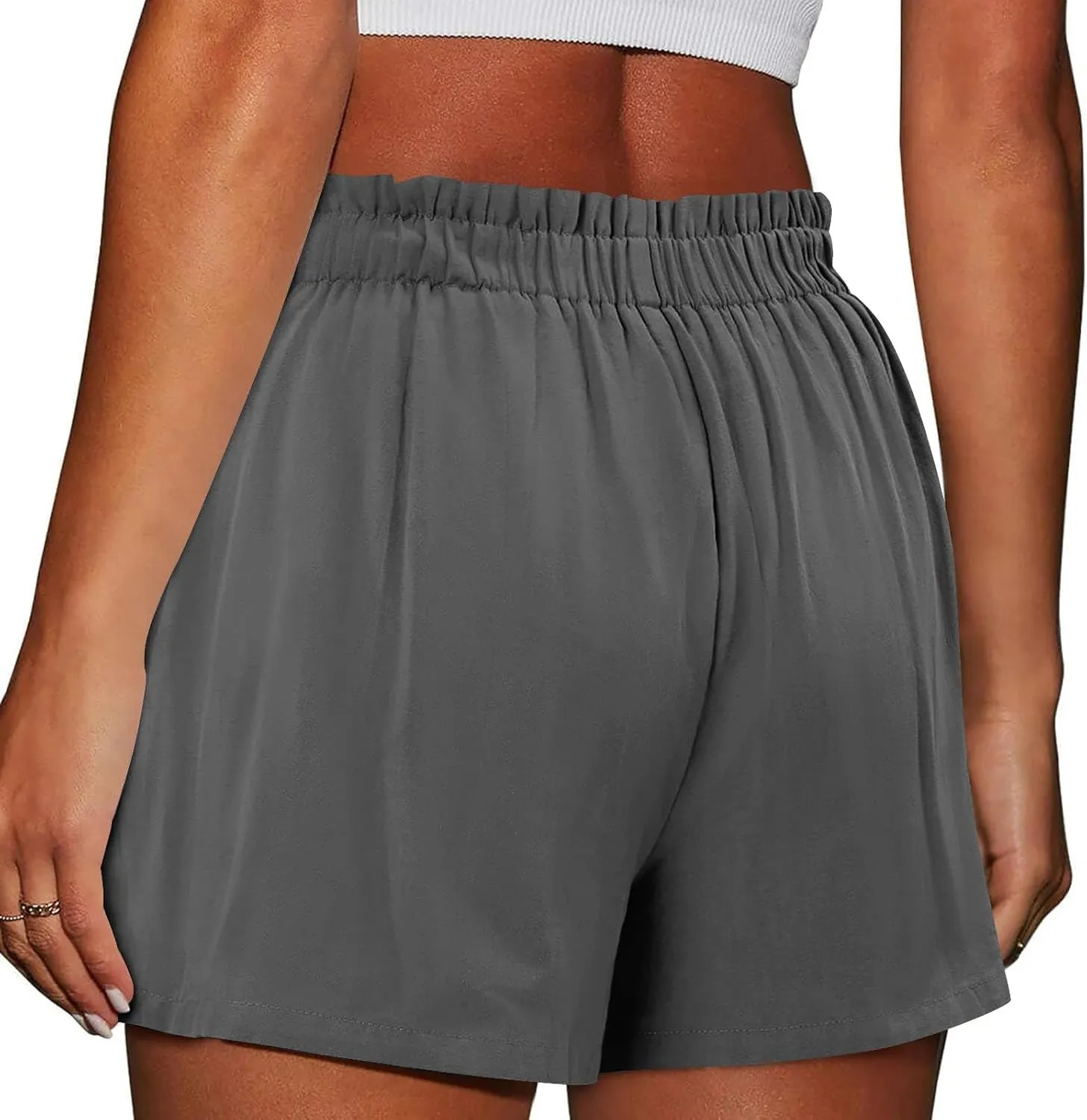 Linen Shorts for Women Summer Casual High Waisted Trousers Lightweight Drawstring Beach Loose Shorts with Pockets