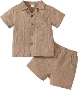 Little Boy Summer Clothes Short Sleeve Button Down Shirts   Shorts Beach Vacation Outfits