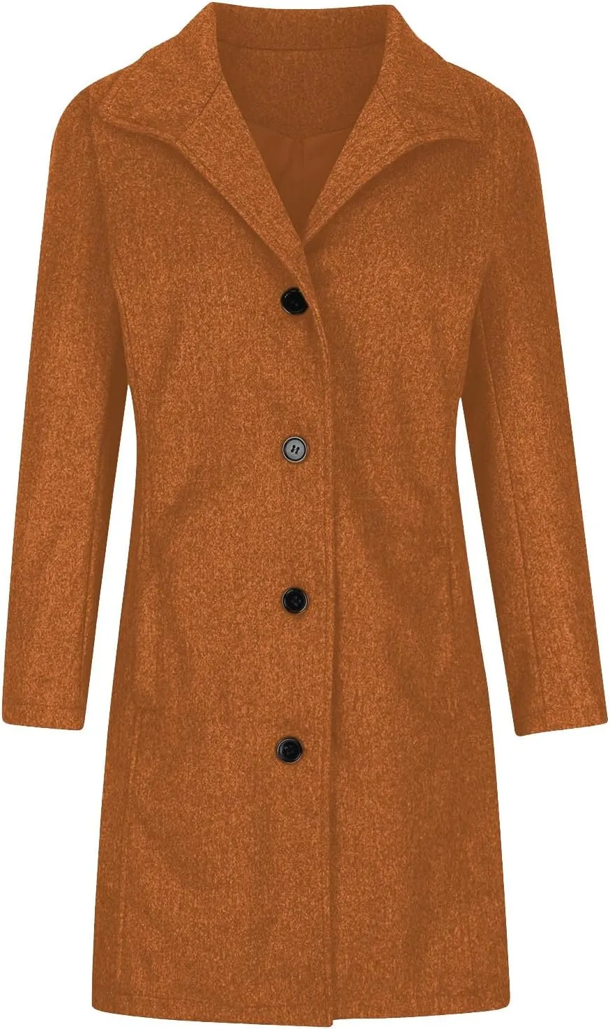 Long Winter Coats for Women Single Breasted Wool Blend Coat Open Front Lapel Overcoat Trench Coat with Pockets