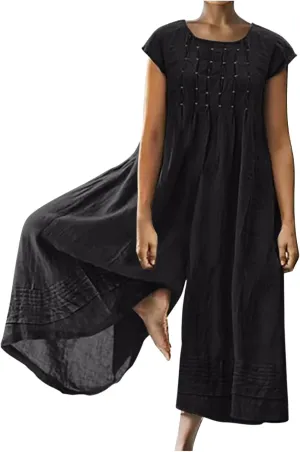 Loose Fit Pants for Women Fall Summer Linen Straight Leg Plain Long Leg Overalls Pants Rompers Women 2024 Fashion