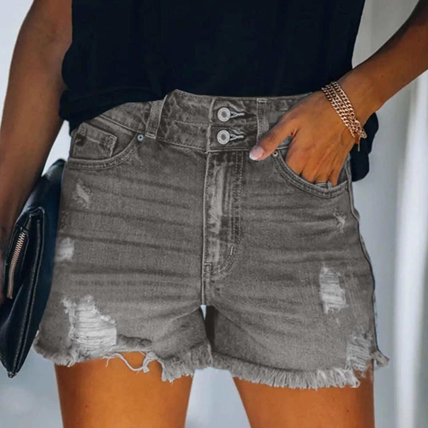 Loose Shorts For Women Denim Plus Size Denim Bermuda Jean Shorts High Waisted Ripped Distressed Shorts for Summer
