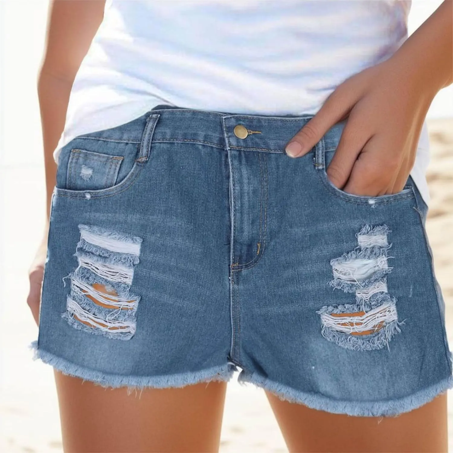 Loose Shorts For Women Denim Plus Size Denim Bermuda Jean Shorts High Waisted Ripped Distressed Shorts for Summer