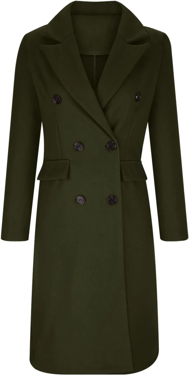 maisdgop Winter Coats for Women Warm Double Breasted Wool Pea Coat Elegant Notched 2024 Long Length Trench Coat Overcoats