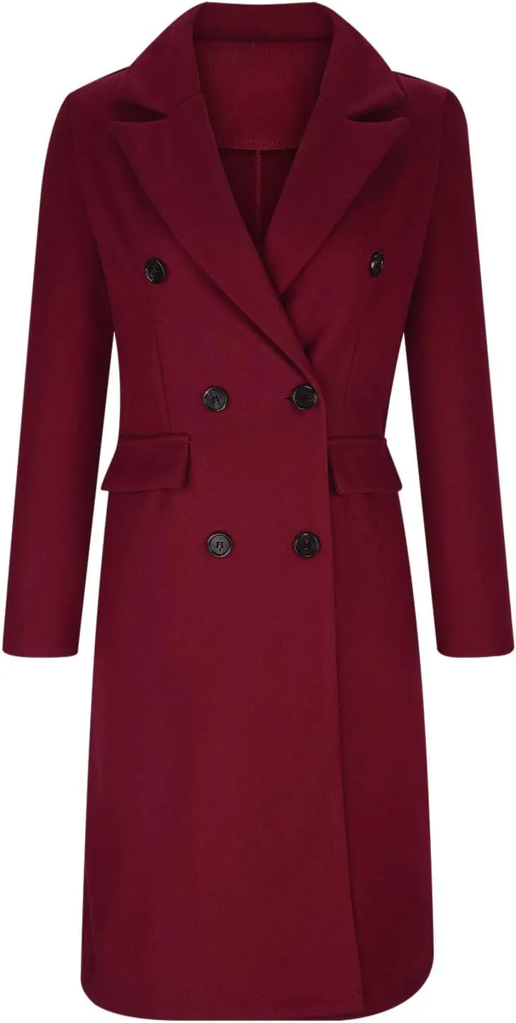 maisdgop Winter Coats for Women Warm Double Breasted Wool Pea Coat Elegant Notched 2024 Long Length Trench Coat Overcoats