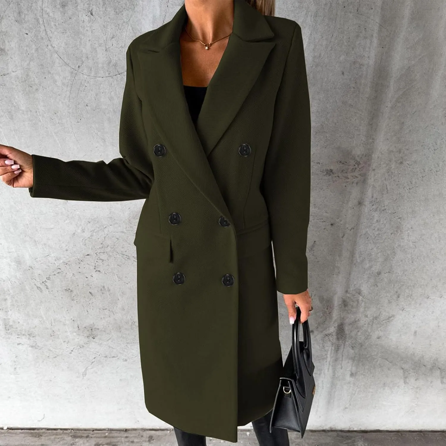 maisdgop Winter Coats for Women Warm Double Breasted Wool Pea Coat Elegant Notched 2024 Long Length Trench Coat Overcoats