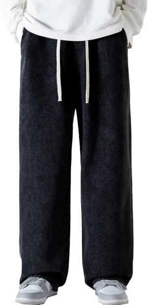Maiyifu-GJ Casual Baggy Jeans for Men Loose Fit Straight Leg Hip Hop Jeans Drawstring Elastic Waist Wide Leg Denim Pants