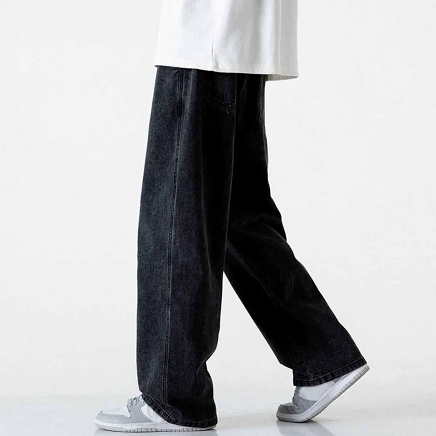 Maiyifu-GJ Casual Baggy Jeans for Men Loose Fit Straight Leg Hip Hop Jeans Drawstring Elastic Waist Wide Leg Denim Pants