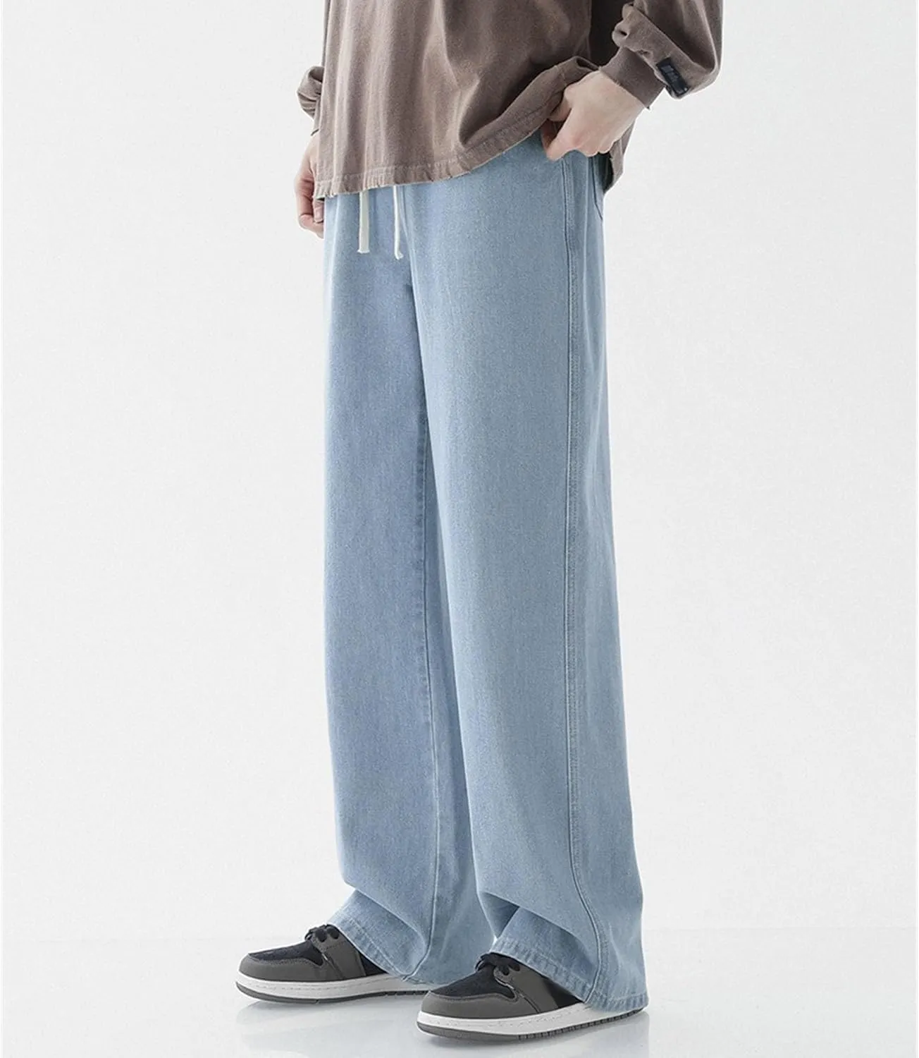 Maiyifu-GJ Casual Baggy Jeans for Men Loose Fit Straight Leg Hip Hop Jeans Drawstring Elastic Waist Wide Leg Denim Pants