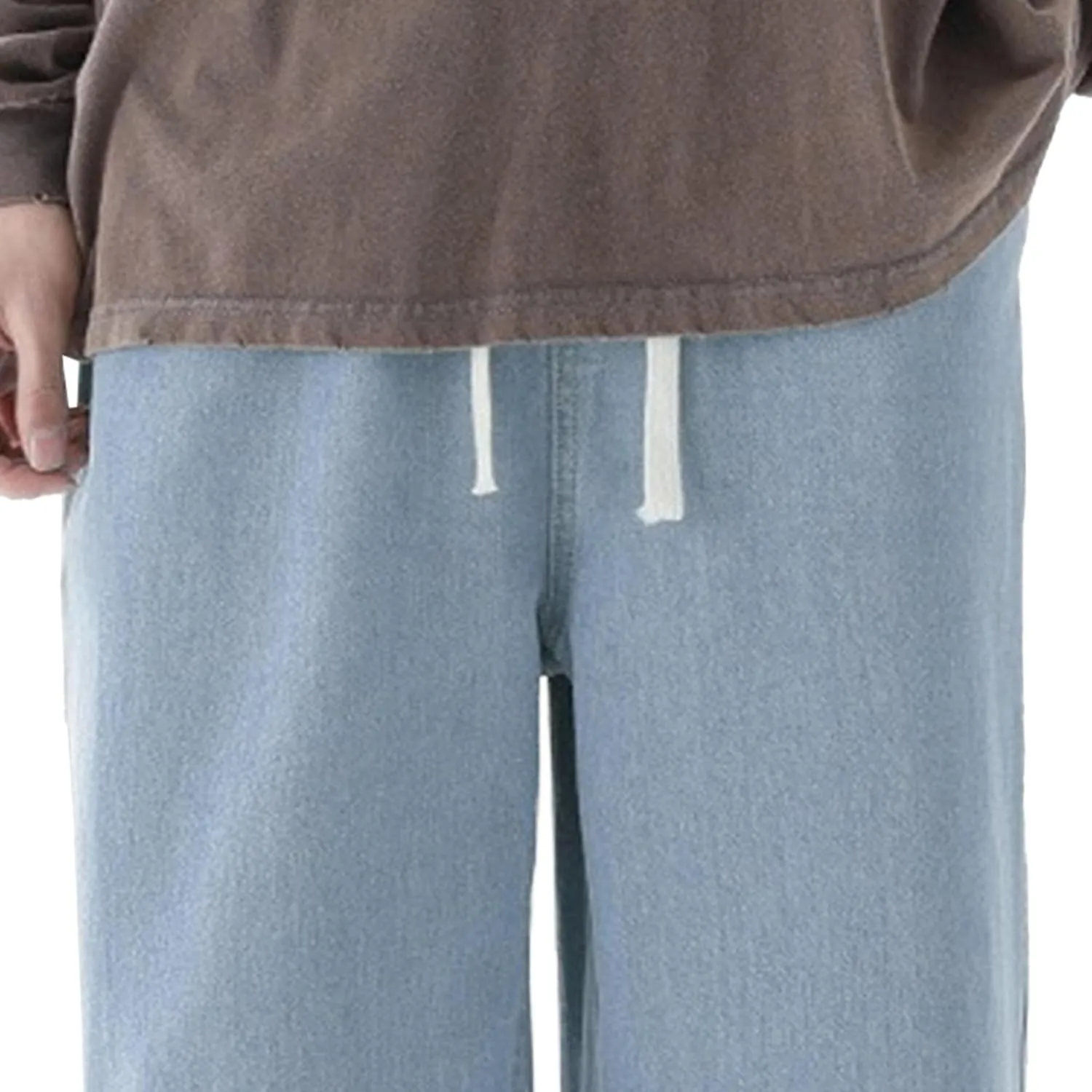 Maiyifu-GJ Casual Baggy Jeans for Men Loose Fit Straight Leg Hip Hop Jeans Drawstring Elastic Waist Wide Leg Denim Pants