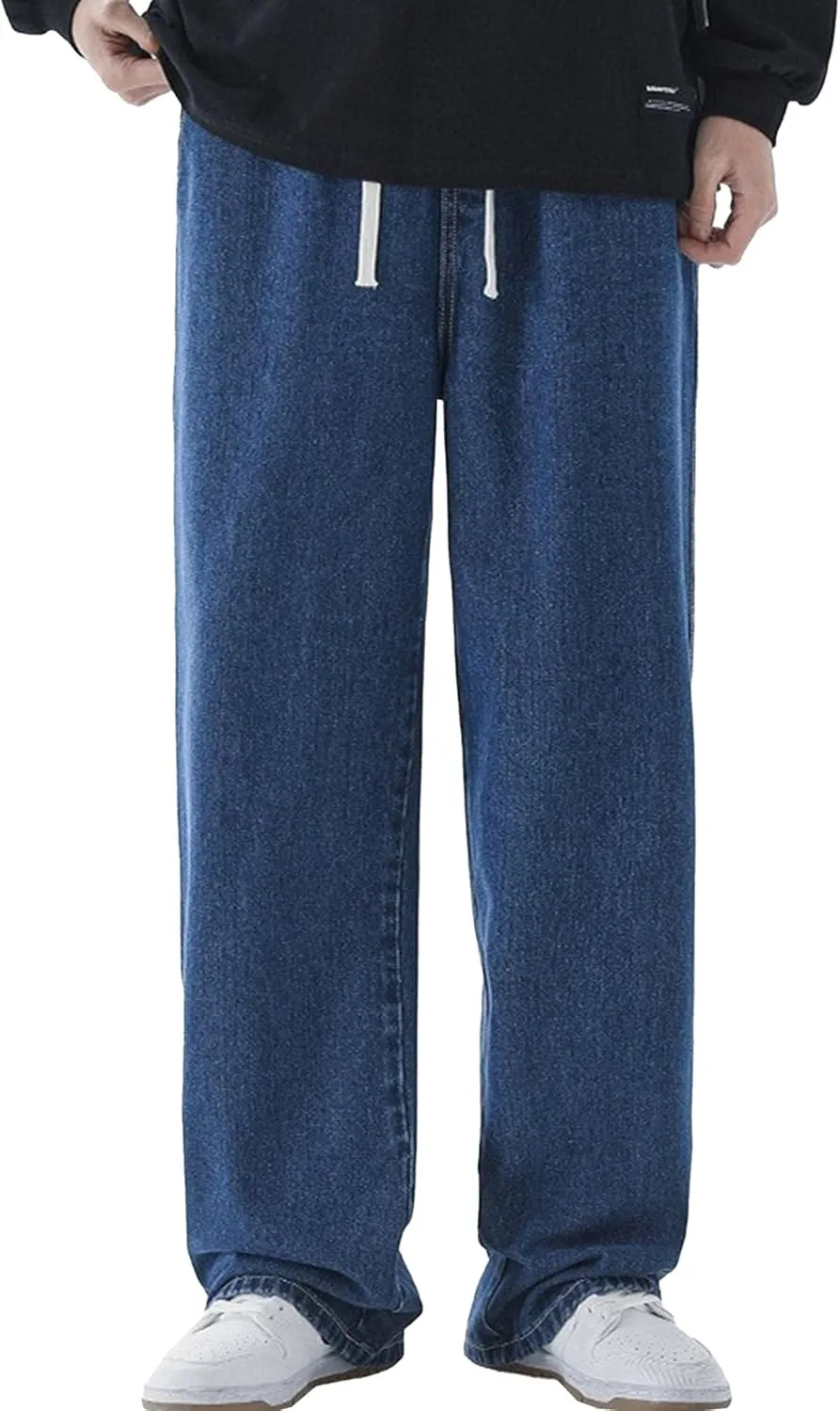 Maiyifu-GJ Casual Baggy Jeans for Men Loose Fit Straight Leg Hip Hop Jeans Drawstring Elastic Waist Wide Leg Denim Pants